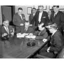 Show 1964 Walter Reuther, Louis Seaton signing contract Image
